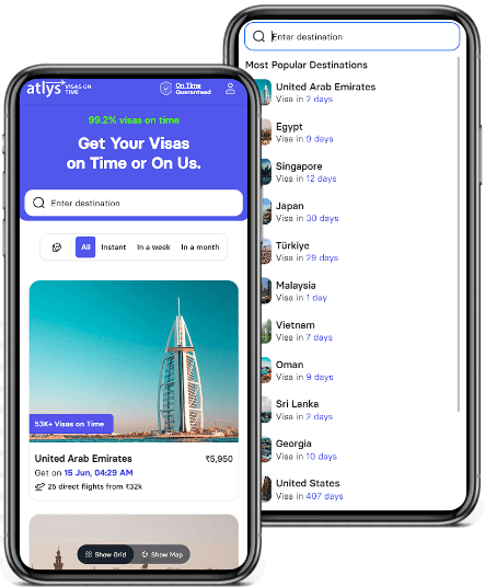 Atlys product interface section on global travel